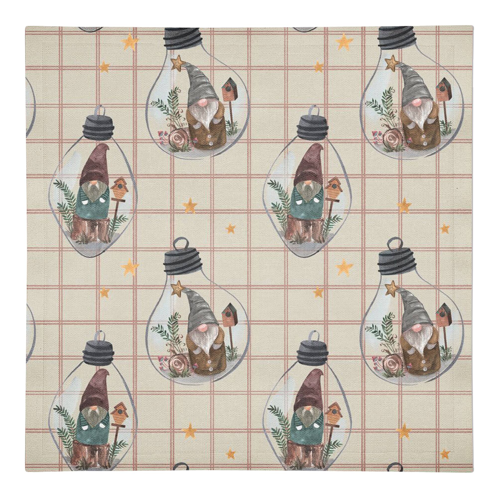 Cream & Check Gnome Globe Pattern Cotton Twill Napkin